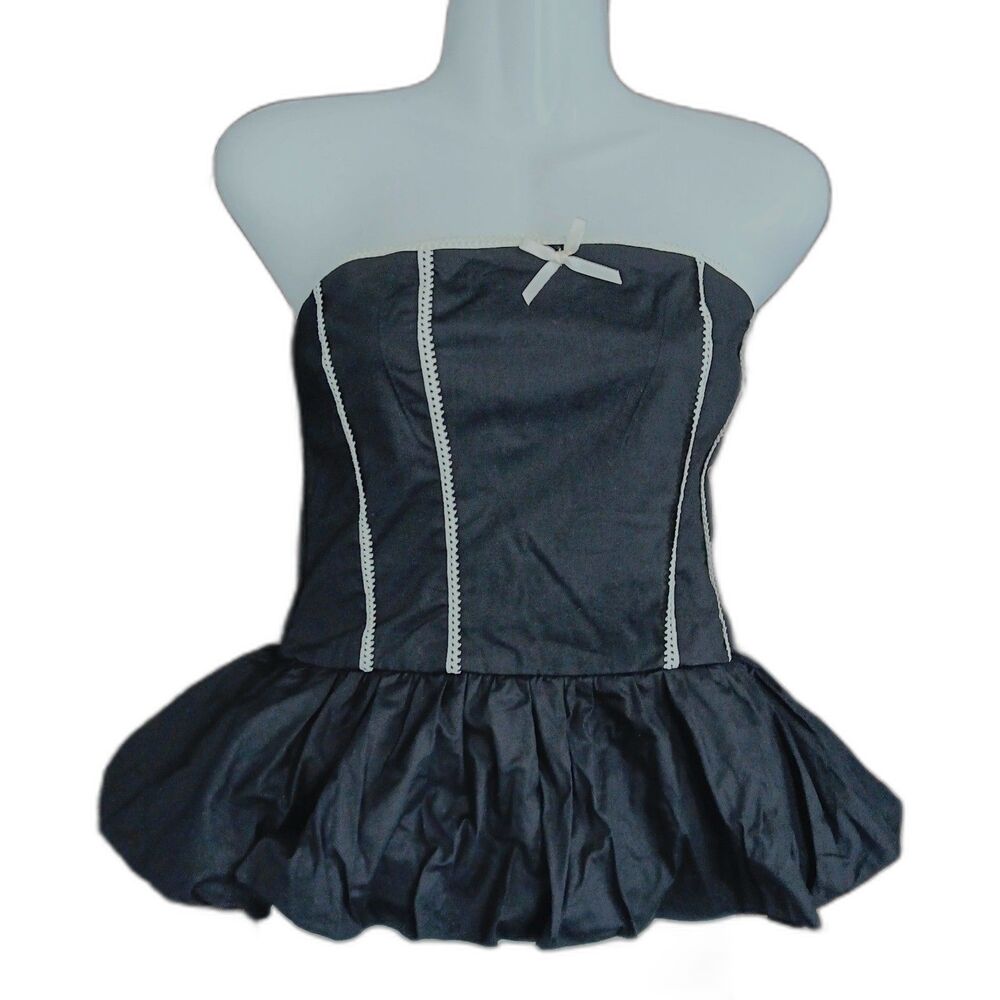 Black Peplum Bubble Hem Top Size Large Pin Up Rockabilly Festival Playboy Glam